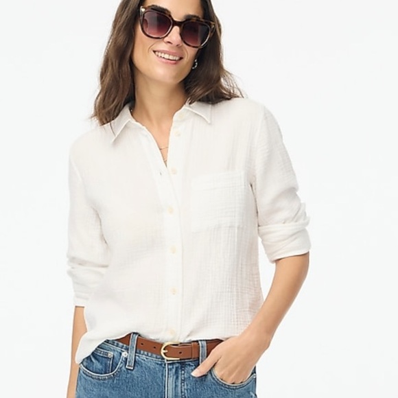 J. Crew Factory Tops - J. Crew Gauze White Button-Up Shirt Large Capsule Wardrobe Classic Minimalist